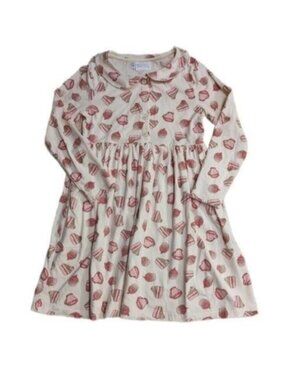 Rachel Riley All-Over Cake Print Gathered Waist Long Sleeve Dress 8Y